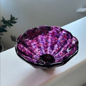 Vibrant Handblown Art Glass Bowl in Rich Fuchsia & Purple Speckled Design